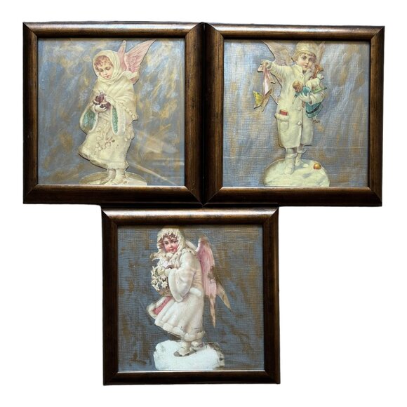 Beautiful Old Victorian Vintage Framed Christmas Snow Angel Picture - Picture 2 of 9